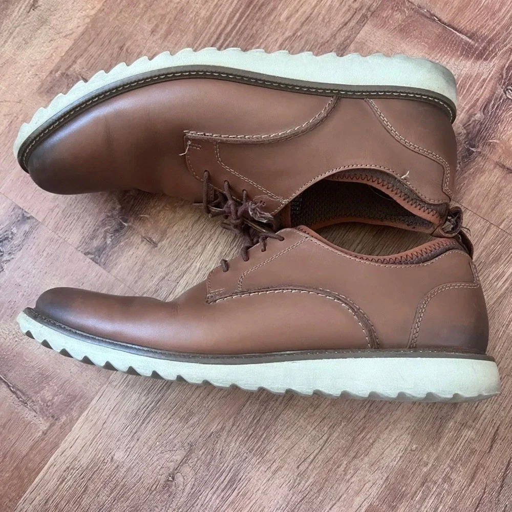 Dockers Oxford Shoes Mens 13M Brown Leather Burnished Toe Casual Dress Lace Up‎